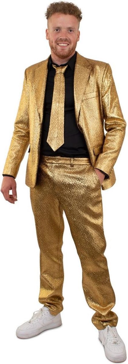 Glitter & Glamour Kostuum | Gouden Disco Glamour 3delig Kostuum Man | Maat 46 | Carnaval kostuum | Verkleedkleding